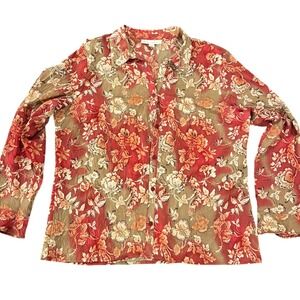 JM Collection Petite Floral‎ Print Button Front Blouse Women's Size 16P